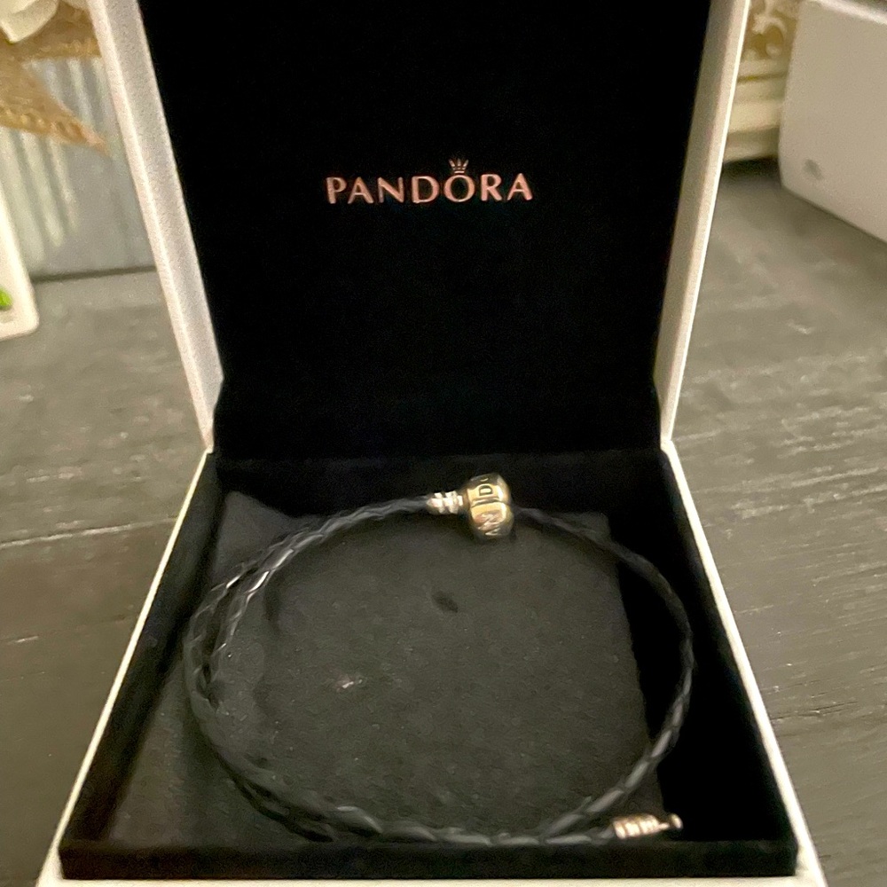 Pandora black leather bracelet